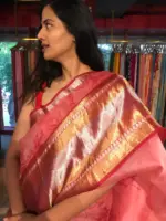 Red Organza Silk Saree with Kanchi Zari Border - Image 3