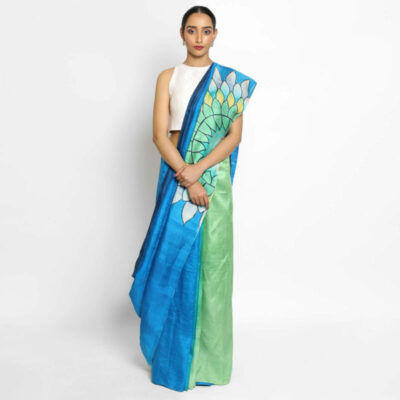 blue Floral Sarees mirra clothing