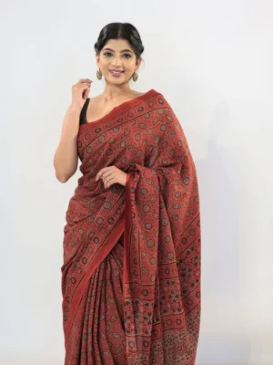 Ajrakh Saree mirra clothing red