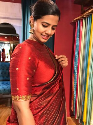 maroon hand embroidered raw silk blouse with zardozi and sequins mirra clothing