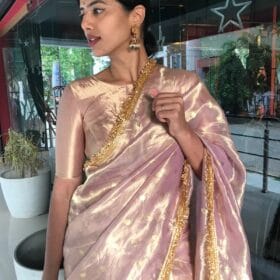 Lilac Tissue Silk Saree highlighted with Gota Detailing
