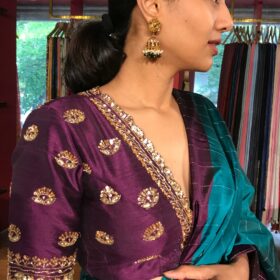 Purple Hand Embroidered Blouse with Scallop Detailing