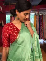 Sea Green Chiffon Silk Saree - Image 3