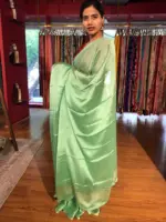 Sea Green Chiffon Silk Saree - Image 5