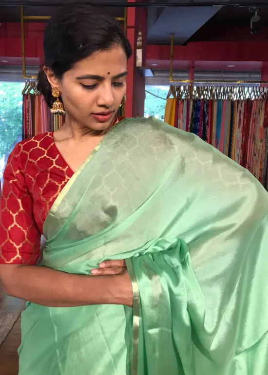Sea Green Chiffon Silk Saree