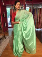 Sea Green Chiffon Silk Saree - Image 2