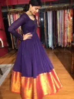 Purple Cotton Dress highlighted with Kanchi Silk Border - Image 2