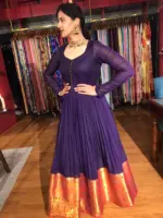Purple Cotton Dress highlighted with Kanchi Silk Border