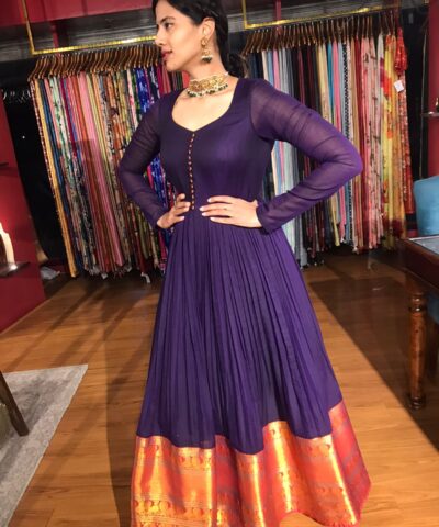 Purple Cotton Dress highlighted with Kanchi Silk Border