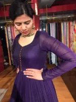 Purple Cotton Dress highlighted with Kanchi Silk Border - Image 3