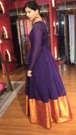 Purple Cotton Dress highlighted with Kanchi Silk Border - Image 5