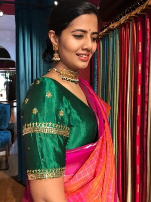 green silk blouse hand embroidered with intricate cut dana work and zardozi embroidery mirra clothing latest designs of 2024-2025