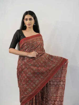 red Ajrakh saree mirra clothing