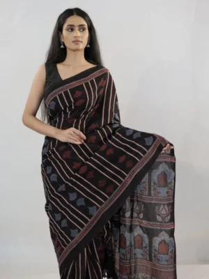 Ajrakh Saree mirra clothing black