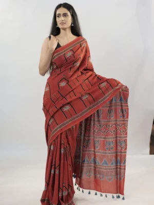 Ajrakh Saree mirra clothing red