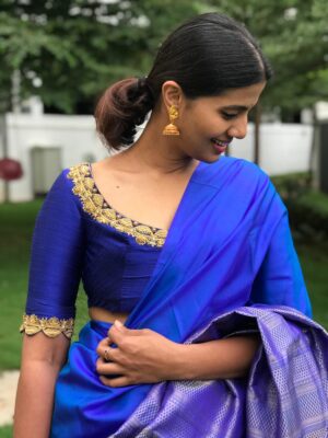 royal blue raw silk hand embroidered blouse mirra clothing latest designs of 2024-2025