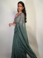 Blue Handwoven Mul Cotton Saree - Image 2