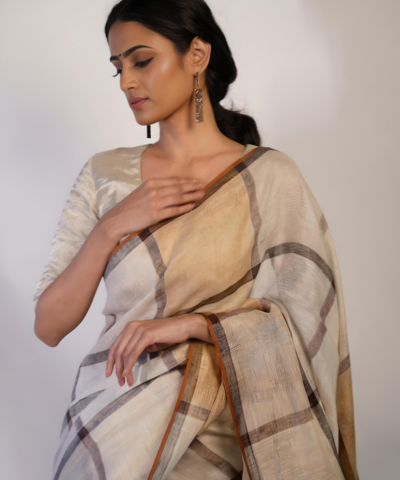 Elegant Offwhite Linen Saree