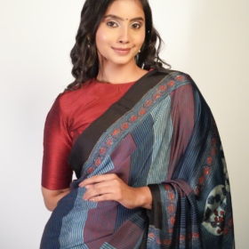 Ajarkh printed soft modal silk saree by Mirra Clothing