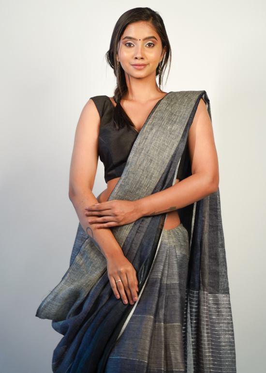 Hand woven Linen Saree by MIrra Clothing