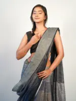 Beaytiful Grey Stripes Pallu Saree by Mirra clothing