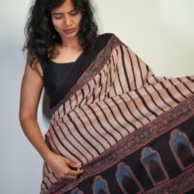 Ajrakh Printed Saree by Mirra Clothing