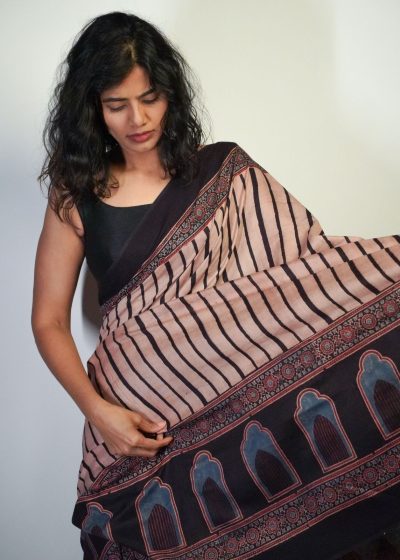 Ajrakh Printed Saree by Mirra Clothing