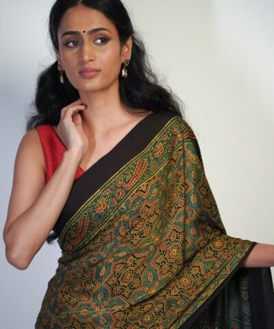 Ajrakh Printed Saree by Mirra Clothing