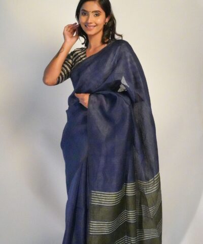 Casual Linen Saree by Mirra Clothing.