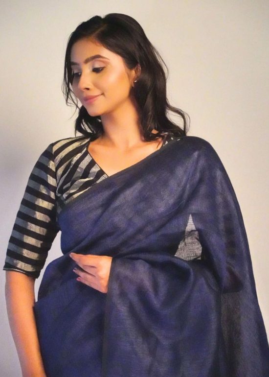 Elegant Pure Linen Saree by Mirra Clothing