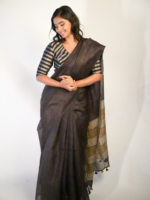Elegant Brown Linen Saree By Mirra Clothing