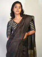 Pink Handwoven Pure Linen Saree - Image 4