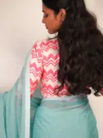 Blue Handwoven Mul Cotton Saree - Image 5