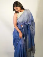Sea Green Handwoven Pure Linen Saree - Image 5