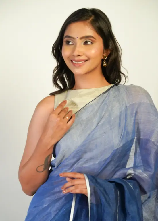 Elegant Sea Green Linen Saree By Mirra Clothing