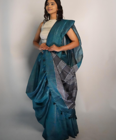 Handwoven Linen Saree by Mirra Clothing