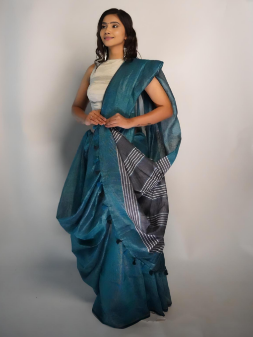 Handwoven Linen Saree by Mirra Clothing