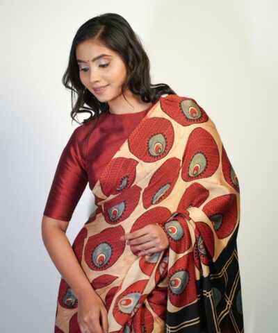 Ajrakh printed saree by Mirra clothing