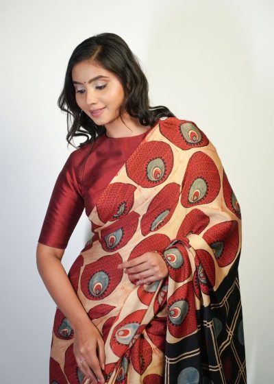 Ajrakh printed saree by Mirra clothing