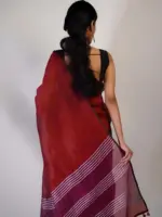 Silver zari Stripes on Pallu by Mirra Clothing