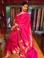 Pink Kanchivaram Silk Saree with Gold Zari Checks and Kanchi Zari  Border - Image 2