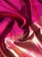 Pink Kanchivaram Silk Saree with Gold Zari Checks and Kanchi Zari  Border - Image 8