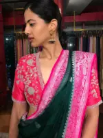 Pink Raw Silk Blouse adorned with Beautiful Floral Hand Embroidery - Image 5