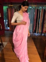 Elegant Pink Linen Saree By Mirra Clothing