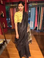Coffee Brown Handwoven Pure Linen Saree - Image 5