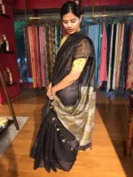 Coffee Brown Handwoven Pure Linen Saree - Image 4