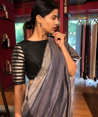 Hand Woven Linen Saree by Mirra Clothing