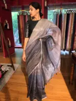 Ombre Grey Handwoven Pure Linen Saree - Image 3