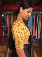 Mustard Yellow Printed Crepe Silk Blouse - Image 2