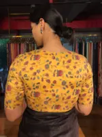 Mustard Yellow Printed Crepe Silk Blouse - Image 3